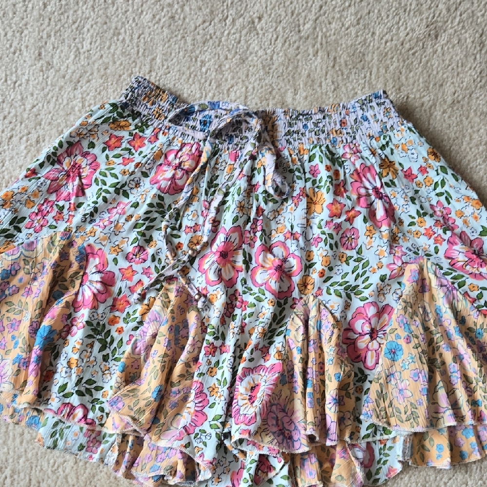 Floral Tiered Mini Skirt/Shorts - Pink & Cream